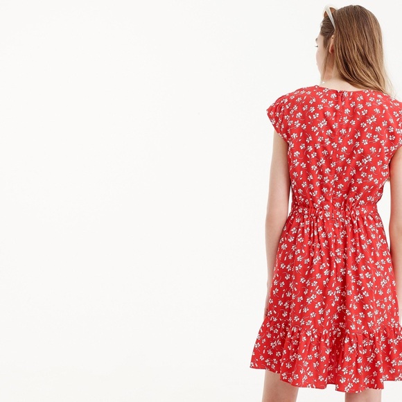 J Crew Mercantile Red Ditsy Floral Faux Wrap V Neck Ruffle Mini Dress Sz 4 - Picture 2 of 13